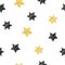 Seamless pattern with black and gold sparkling stars