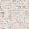 Seamless pattern with black handwritten text mathematical formulas and equations