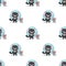 Seamless pattern with a black kitten and a gray mouse. Serial rhythmic pattern