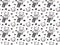 Seamless pattern of black and pink cats in polka dot shirts and striped trousers, their faces with bow ties, stars and feline foot