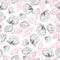 Seamless pattern with black and pink seashells