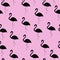 Seamless pattern with black silhouette flamingo