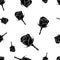 Seamless pattern of black silhouette roses on a white background