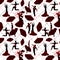 Seamless pattern of black silhouettes of dancing in Flamenco on a geometric fon.