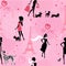 Seamless pattern with black silhouettes of fashionable girls