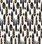 Seamless pattern with black silhouettes of feathers in a row and gold tribal pattern on a white background. Magical wild backdrop