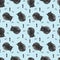 Seamless pattern of black silhouettes of owls and candles