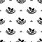 Seamless pattern with black singing birds in nest in minimalistic style on white background