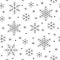 Seamless pattern with black snowflakes on white background. Flat line snowing icons, cute snow flakes repeat wallpaper