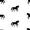 Seamless pattern with black walking horses silhouettes on white background.