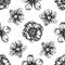 Seamless pattern with black and white almond, poppy flower, tilia cordata