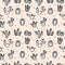 Seamless pattern with black and white cactus and succulents on biege pink background. Vector print with cactuses succulents in