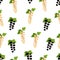 Seamless pattern of black and white currants, vector illustration of a bunch of berries