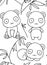 Seamless pattern, black and white cute hand drawn panda doodle, coloring pages