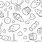 Seamless pattern, black and white cute hand drawn sweet doodle, coloring pages