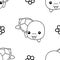 Seamless pattern, black and white cute hand drawn turtle doodle, coloring pages