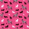Seamless pattern with black and white dogs silhouettes - Dachshund, Dalmatian, chihuahua, scotchterrier, poodle on pink
