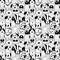 Seamless pattern with black and white doodle dogs.