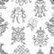 Seamless pattern with black and white eight auspicious symbols of Buddhism.