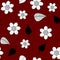 Seamless pattern black and white flowers and leaves