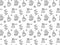 Seamless pattern of black-and-white French presses, cezve, mugs with steam, lemon slices, pieces of sugar and tea tree branches. H