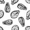 Seamless pattern with black and white grilled salmon steak