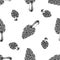 Seamless pattern with black and white morel mushroom