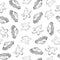 Seamless pattern with black and white seashell and sea star