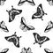 Seamless pattern with black and white wallace`s golden birdwing, emerald swallowtail, swallowtail butterfly