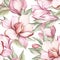 Seamless pattern with blooming magnolia. Watercolor illustration.