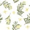 Seamless pattern of blooming olive tree branches and olive flowers