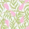 Seamless pattern with blooming pink acacia in art nouveau style. Vector illustration