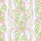 Seamless pattern with blooming pink acacia in art nouveau style. Vector illustration