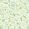 Seamless pattern with blooming plants drawn with green contour lines on white background. Floral backdrop with meadow