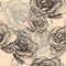 Seamless pattern with blooming roses, hand-drawing