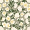 Seamless pattern of blossomed white jasmine flowers. Design of floral repeatable background for printing. Endless