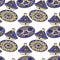 Seamless pattern of blue arabic crockery.
