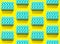 Seamless pattern with blue dishwashing sponges on yellow background