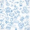 Seamless pattern of blue doodles on business theme 3