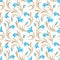 Seamless pattern with blue gladiolus flowers. Vector illustration.