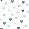 The seamless pattern with blue and gray polka dot hearts. Vector.