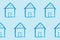 Seamless pattern with blue house icon on blue backboard. Cartoon style baby illustration. Architecture, construction