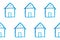 Seamless pattern with blue house icon on white backboard. Cartoon style baby illustration. Architecture, construction