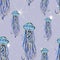 SEAMLESS PATTERN WITH BLUE JELLYFISHES ON LILAC BACKGROUND