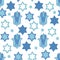 Seamless pattern with blue stars and hamsa hands. Perfect for wrapping paper, greeting cards, wallpaper. Jewish holidays
