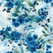 Seamless pattern blue watercolor blueberries scattered amidst swirling teal and turquoise brushstrokes