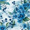 Seamless pattern blue watercolor blueberries scattered amidst swirling teal and turquoise brushstrokes