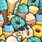 Seamless pattern with blue and yellow sweets