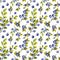 Seamless pattern with blueberries, leaves and branches.