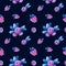 Seamless pattern with blueberries raspberries. Hand drawn stylized berries.